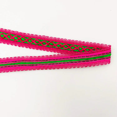 Green Cotton Fabric Lace Trim with Pink Thread Embroidery, Trim By 3 Yards, Craft Decorative Ribbon
